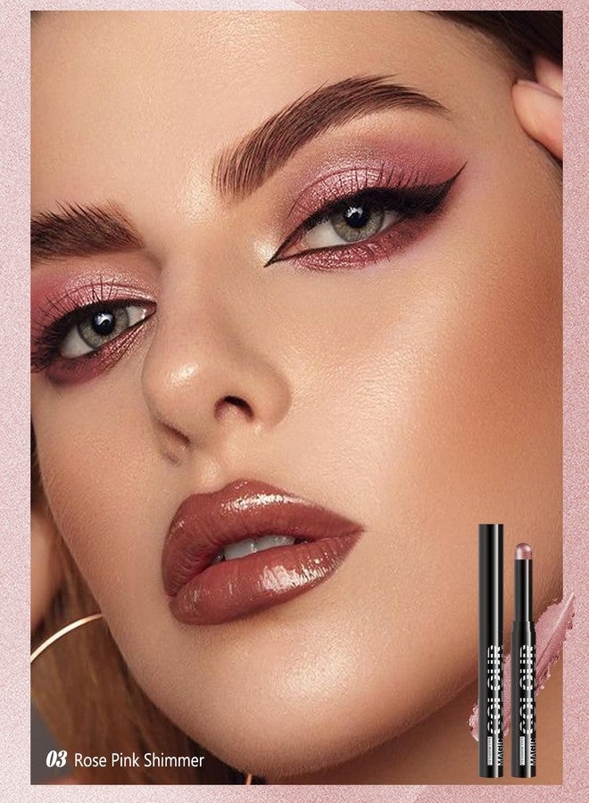 Lestpola Waterproof Cream Eyeshadow Stick, Rose Pink Shimmer Highly Pigmented Long-lasting Eye Shadow Pencil, Metallic Blendable Eyeshadow Brightener Applicator Stick, Hypoallergenic Women Highlight Makeup-03 - Image 2